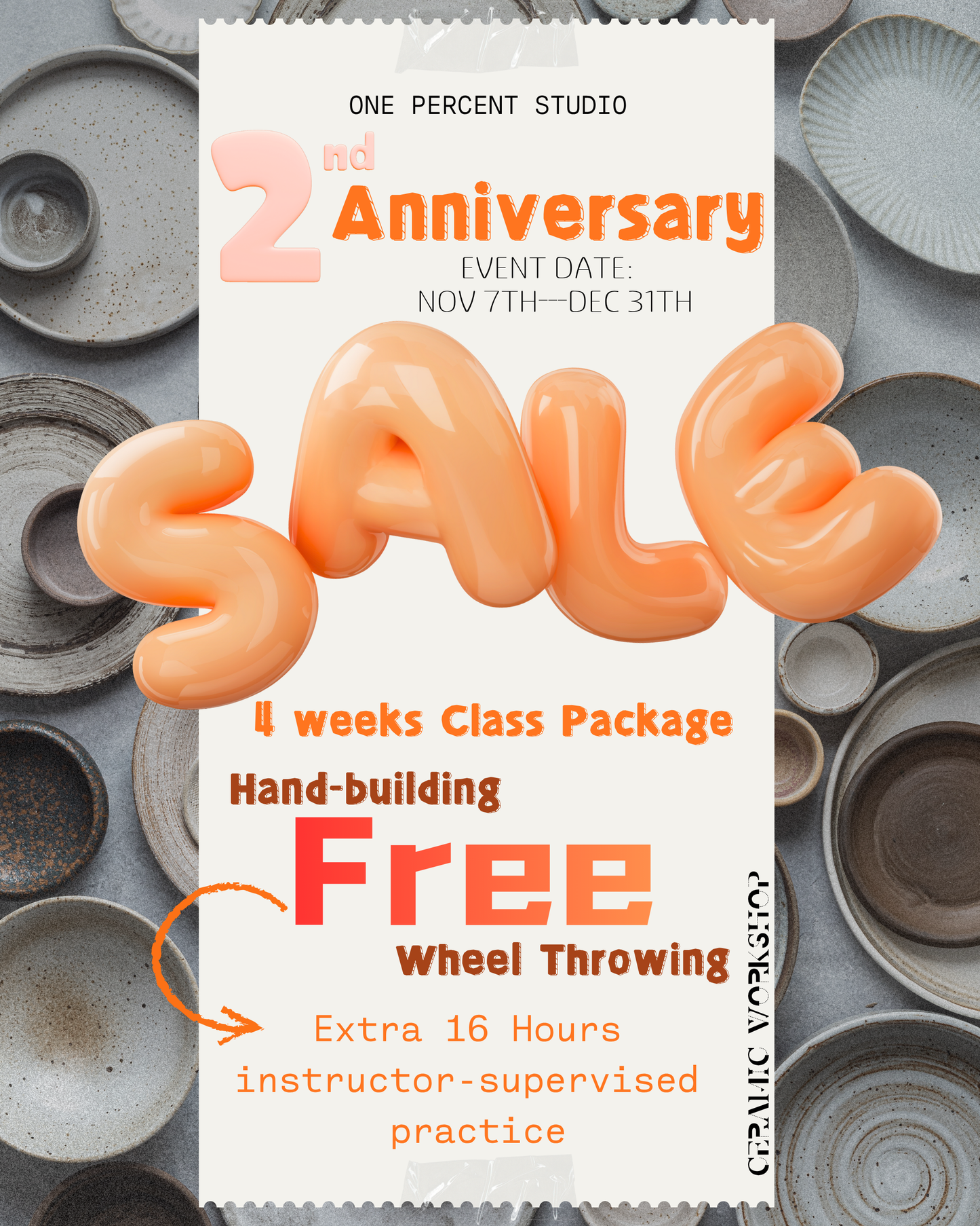 4 Weeks Wheel Workshop Package-Free 16 hours supervised practice